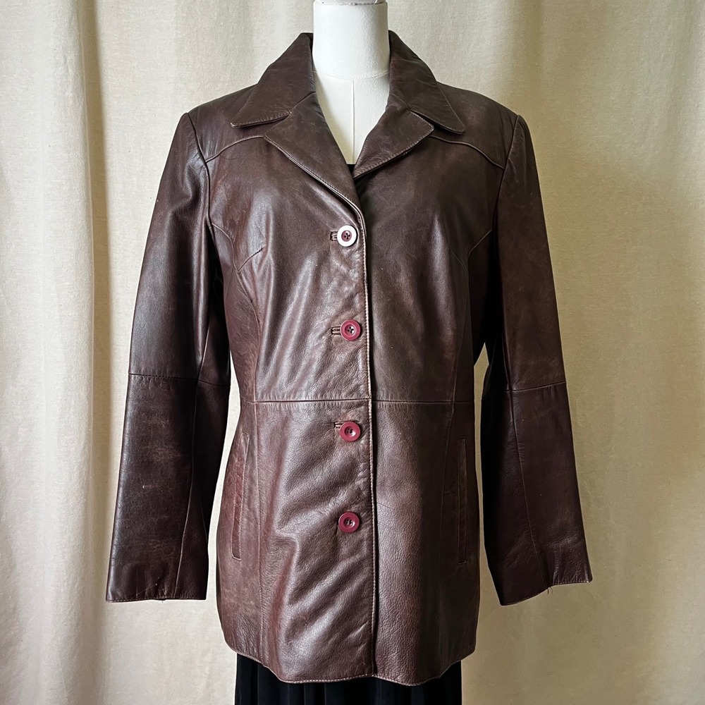 Wilson Leather Brown Leather Jacket Women L 90s Tailored Blazer Removable Liner